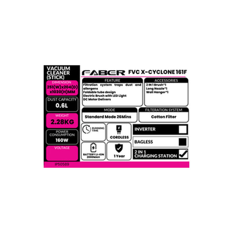 FABER Stick Vacuum Cleaner Cordless FVC X-CYCLONE 161F-image 6