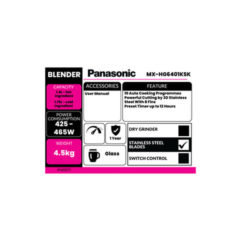 PANASONIC Cooking Blender 1.75l MX-HG6401KSK-image 7