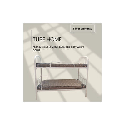 TUBE HOME Single Metal Bunk Bed 5.5ft White Color PEGASUS