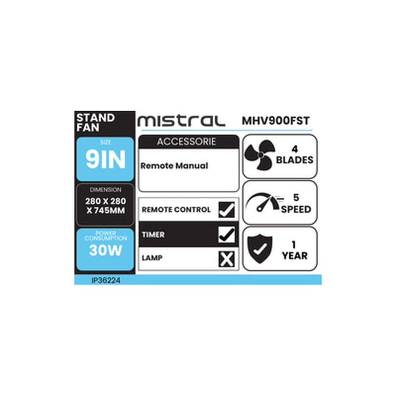 MISTRAL 9in High Velocity Stand Fan MHV900FST-image 4