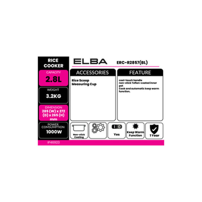ELBA Jar Rice Cooker 2.8l ERC-R2857(BL)-image 4