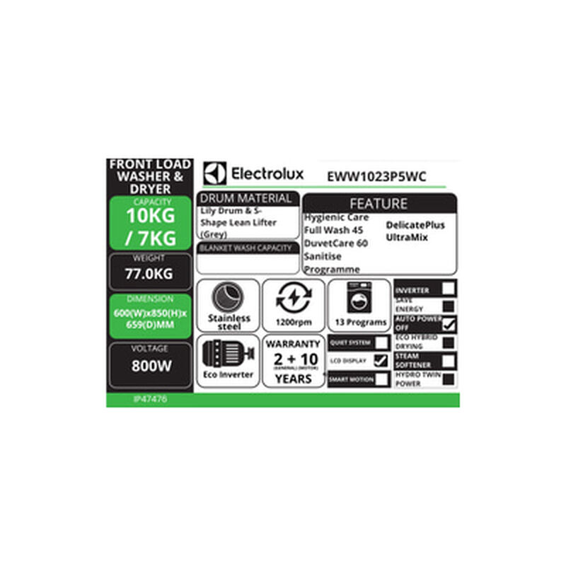 ELECTROLUX Frontload 10kg+dryer7kg EWW1023P5WC-image 9