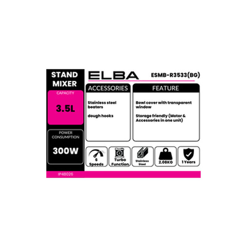 ELBA Stand Mixer 3.5l 2 Bowl ESMB-R3533(BG)-image 2