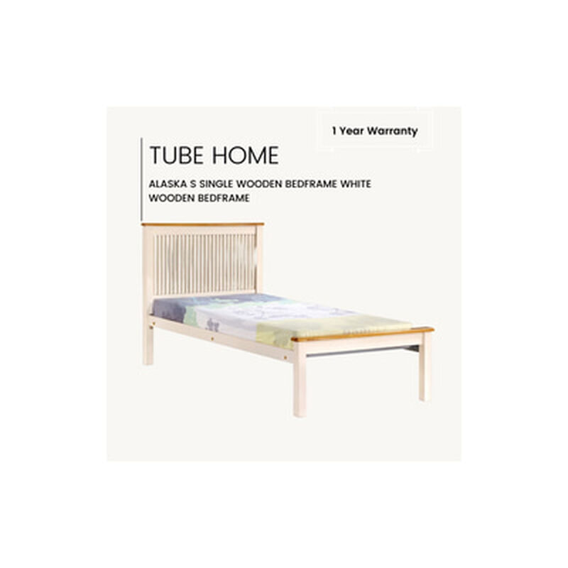 TUBE HOME S Wood Bedframe Cream White & Oak ALASKA S-image null