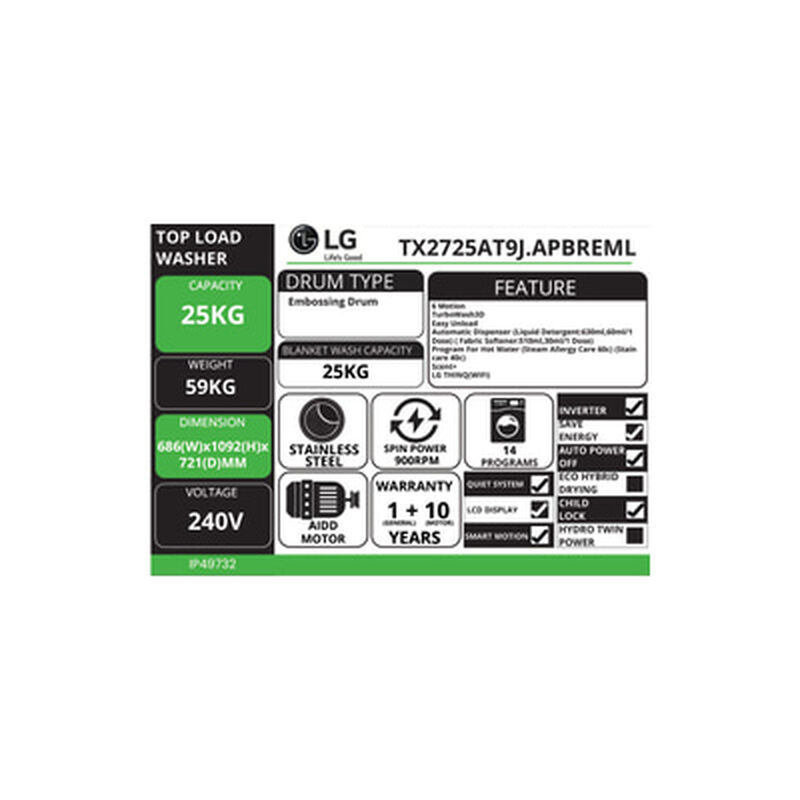 LG Top Load Washer 25kg TX2725AT9J.APBREML-image 12