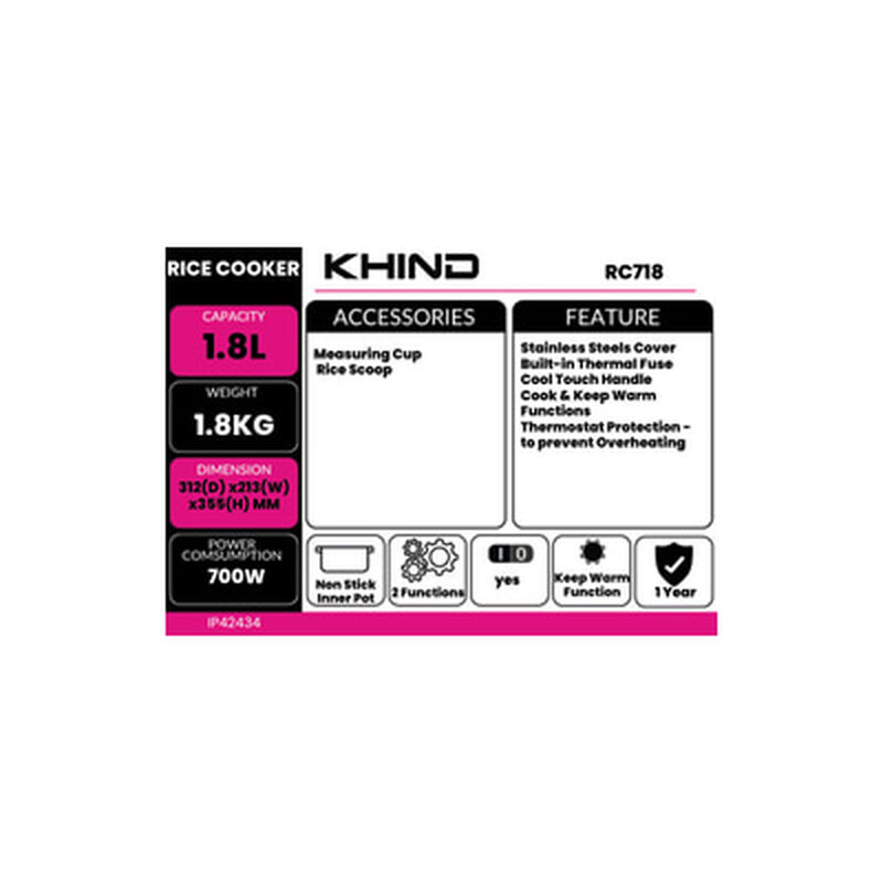 KHIND Rice Cooker 1.8l RC718-image 4