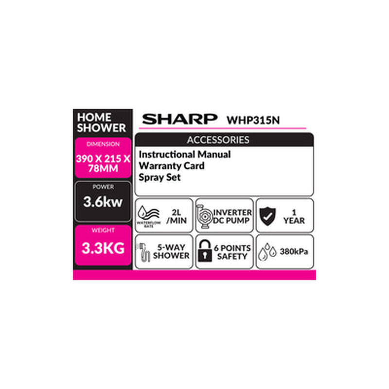 SHARP Home Shower (dc Silent Pump) WHP315N-image 3