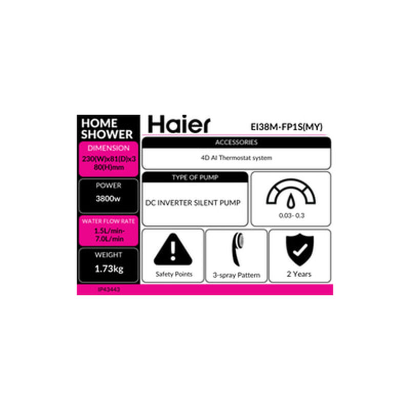 HAIER Home Shower Inverter Dc Pump EI38M-FP1S(MY)-image 2
