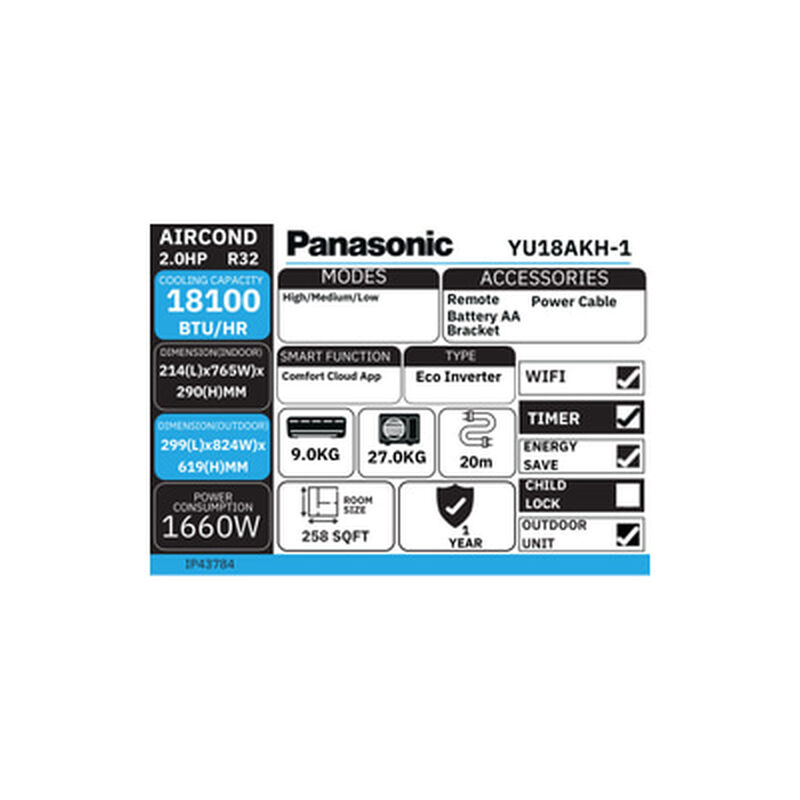PANASONIC Split Air Cond 2.0hp Eco Inverter YU18AKH-1-image 4