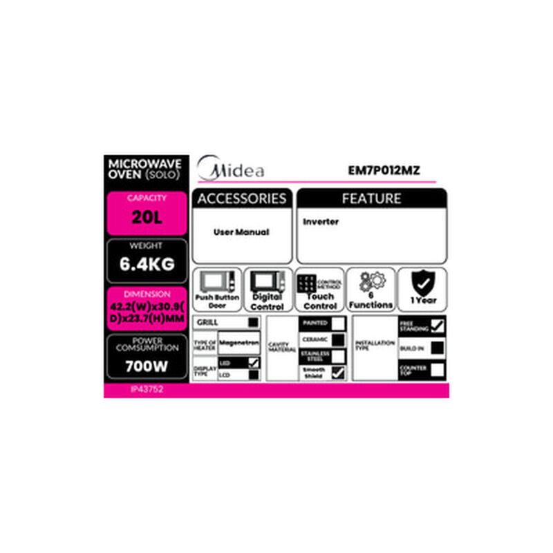 MIDEA Microwave Oven 20l EM7P012MZ-image 5