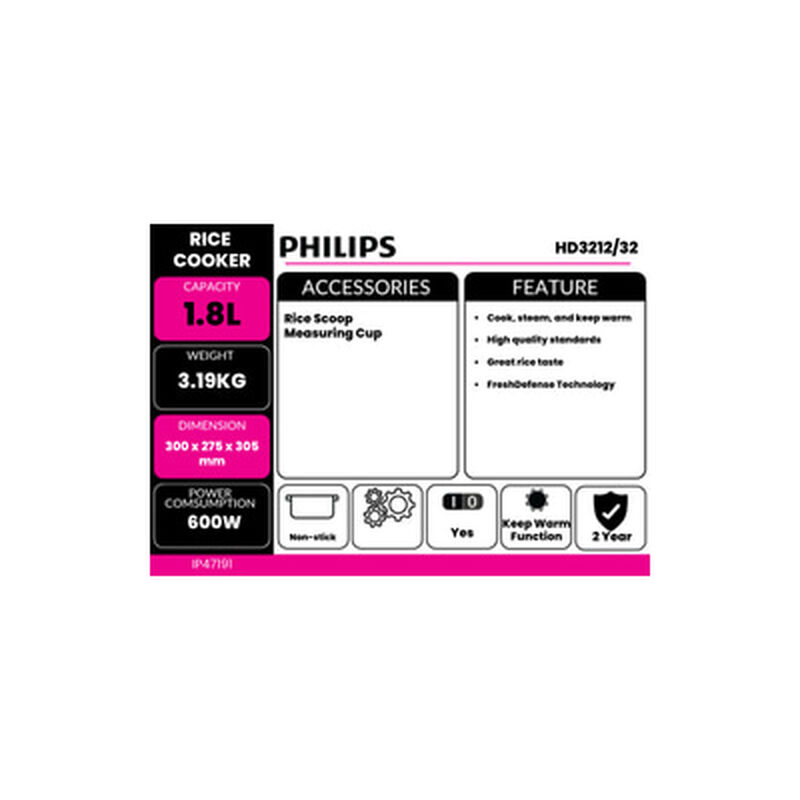 PHILIPS Jar Rice Cooker 1.8l HD3212/32-image 7
