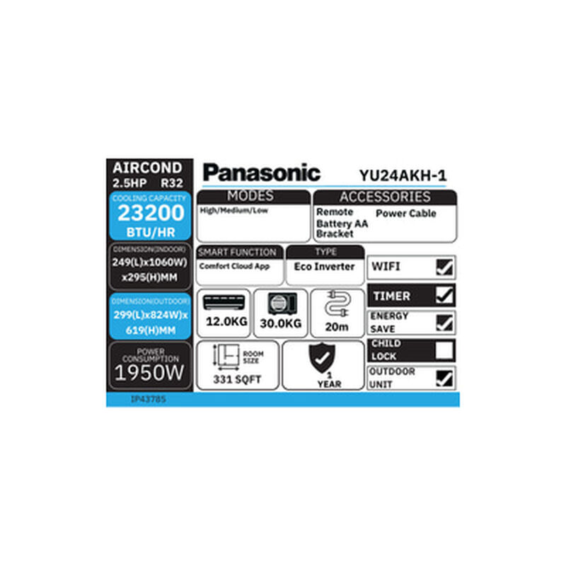 PANASONIC Split Air Cond 2.5hp Eco Inverter YU24AKH-1-image 4