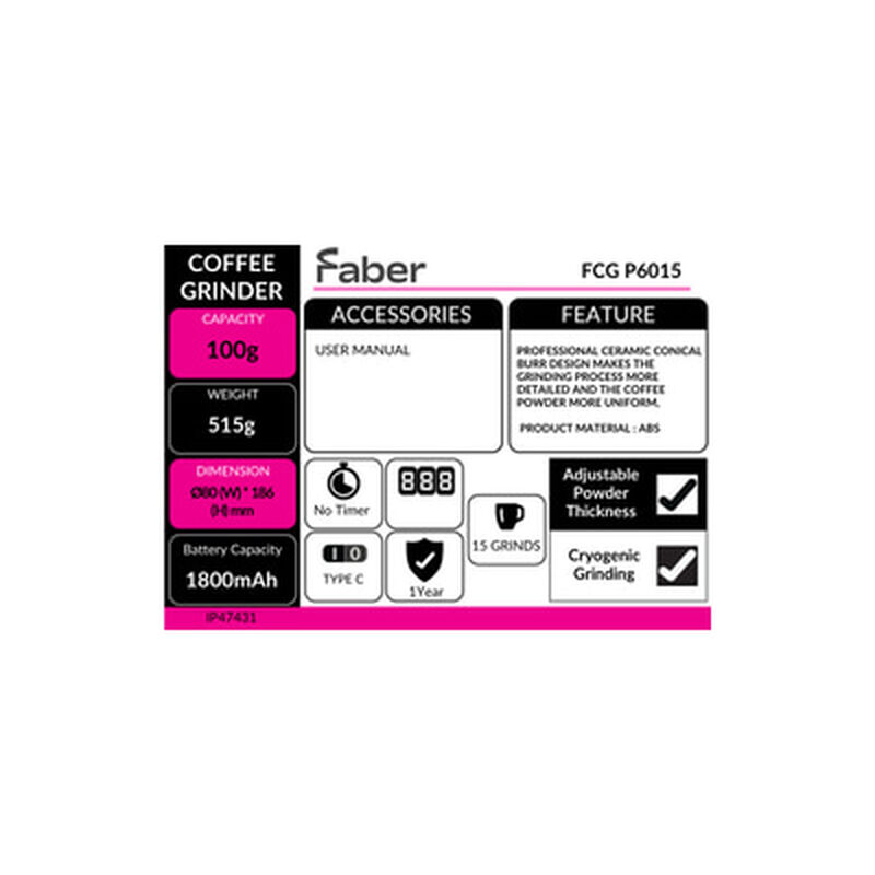 FABER Grinder 100g Retro -black FCG P6015-image 10