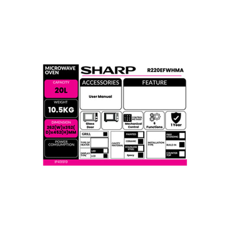 SHARP Microwave Oven 20l Peko R220EFWHMA-image 3