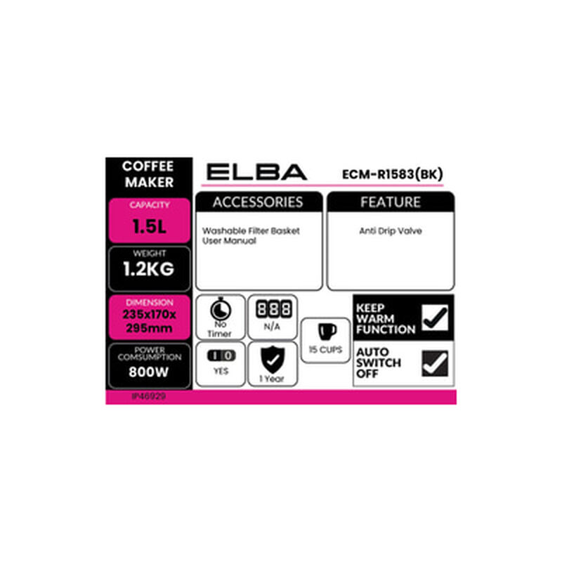 ELBA Coffee Maker ECM-R1583(BK)-image 4