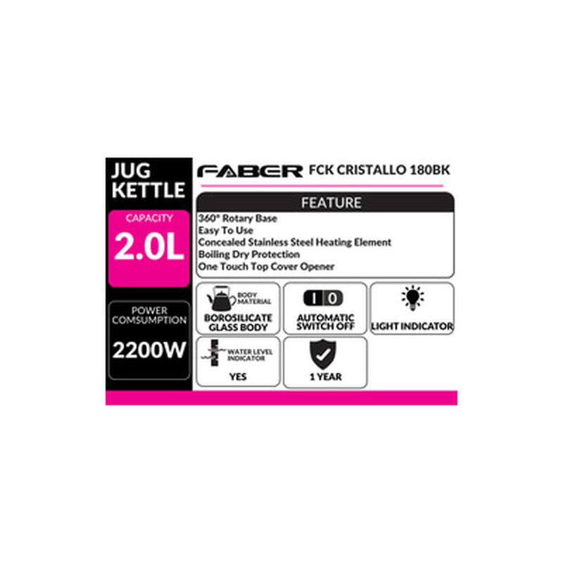 FABER Jug Kettle 2l FCK CRISTALLO 180BK-image 3