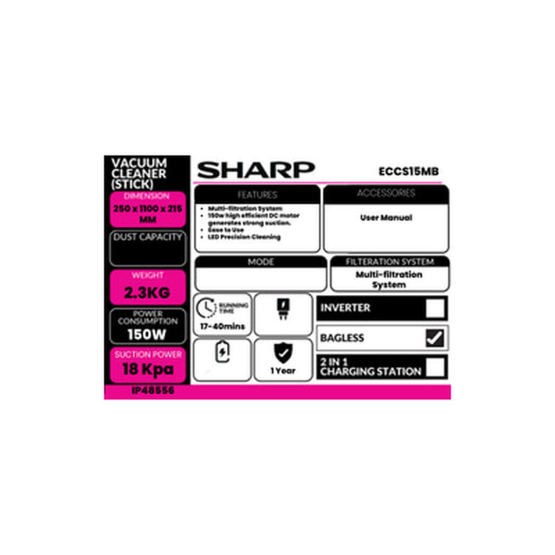 SHARP Stick Vacuum Cleaner ECCS15MB-image 4