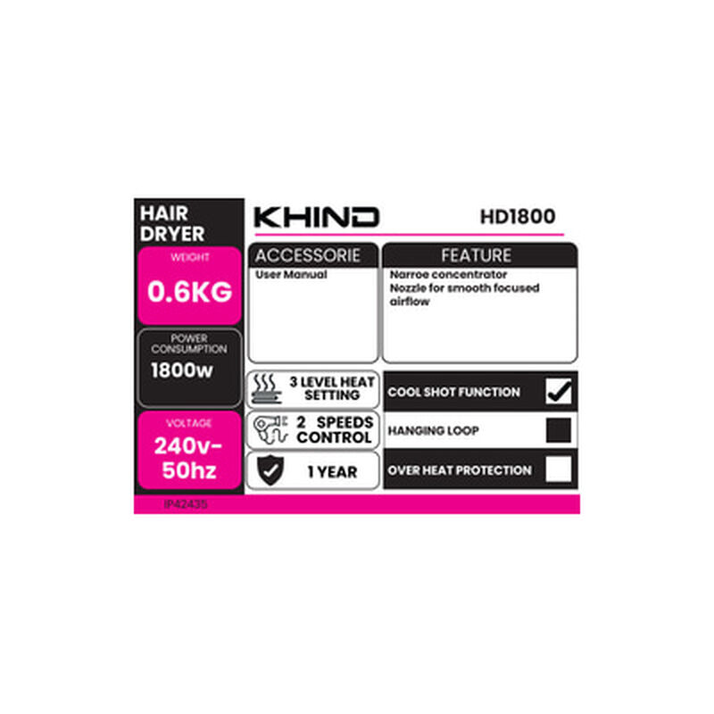KHIND Hair Dryer HD1800-image 3