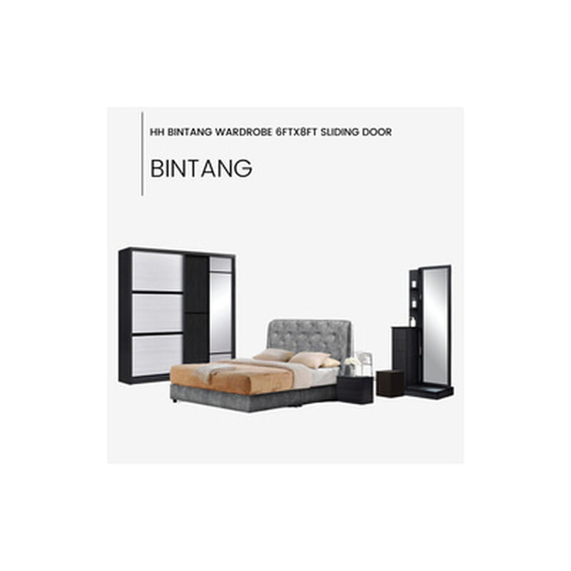 HH 6x8ft Sliding Wardrobe Pu Black BINTANG-image 1