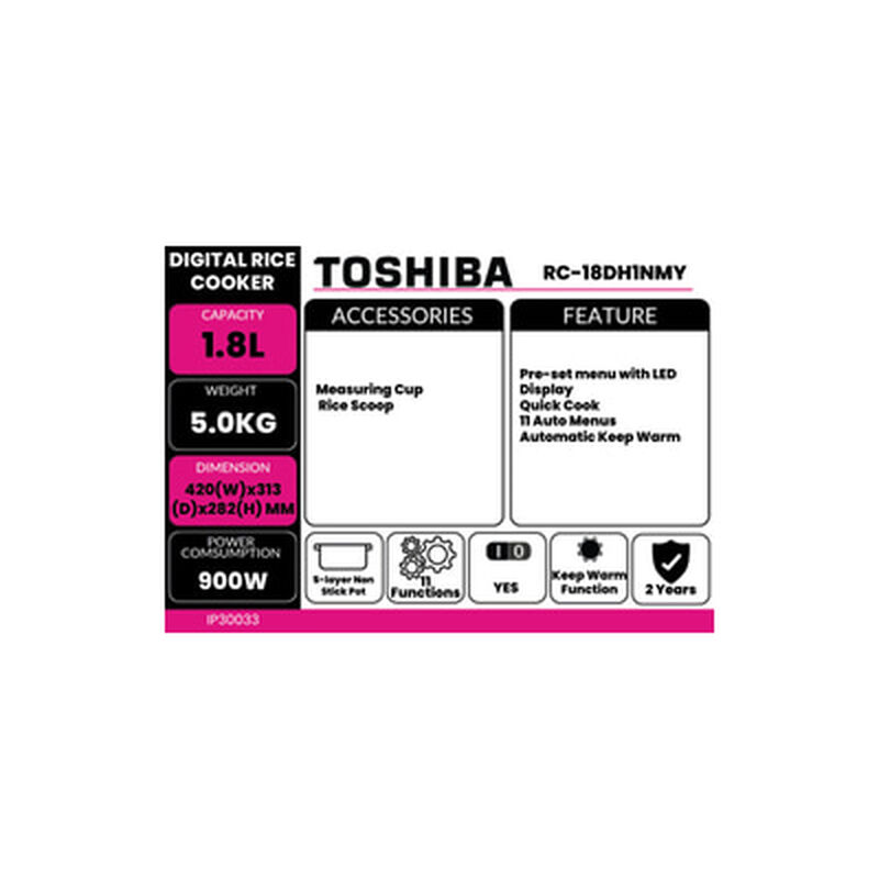 TOSHIBA Digital Rice Cooker 1.8l RC-18DH1NMY-image 3