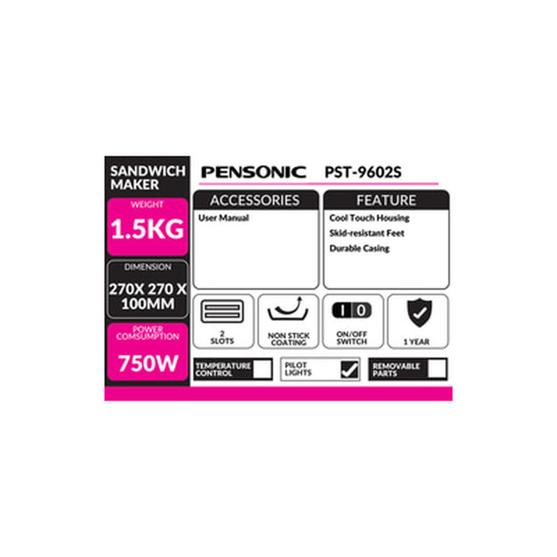 PENSONIC Sandwich Maker PST-9602S-image 3