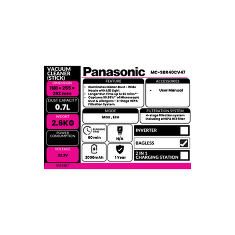 PANASONIC Stick Vacuum Cleaner MC-SBR40CV47-image 9