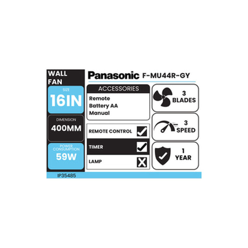 PANASONIC 16in Wall Fan F-MU44R-GY/WT-image 4